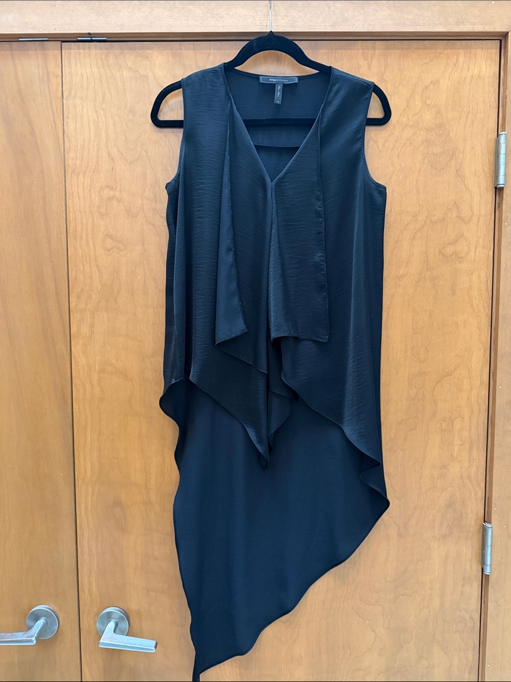 BCBGMaxAzria Black Sleeveless Asymmetrical Draped Top